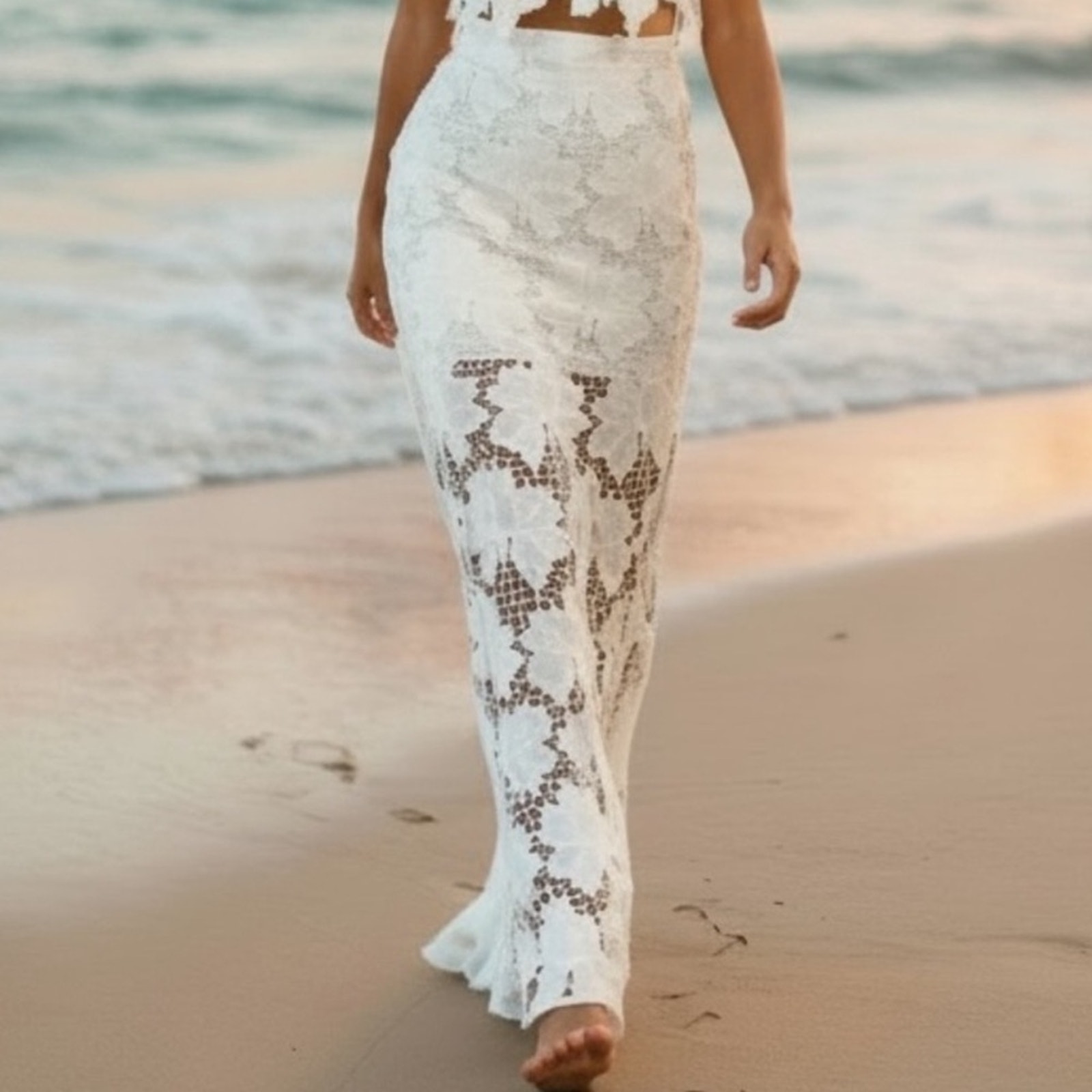 Nwt Rumer Tropez White Lace Bridal Beach Wedding Maxi Skirt Size Medium